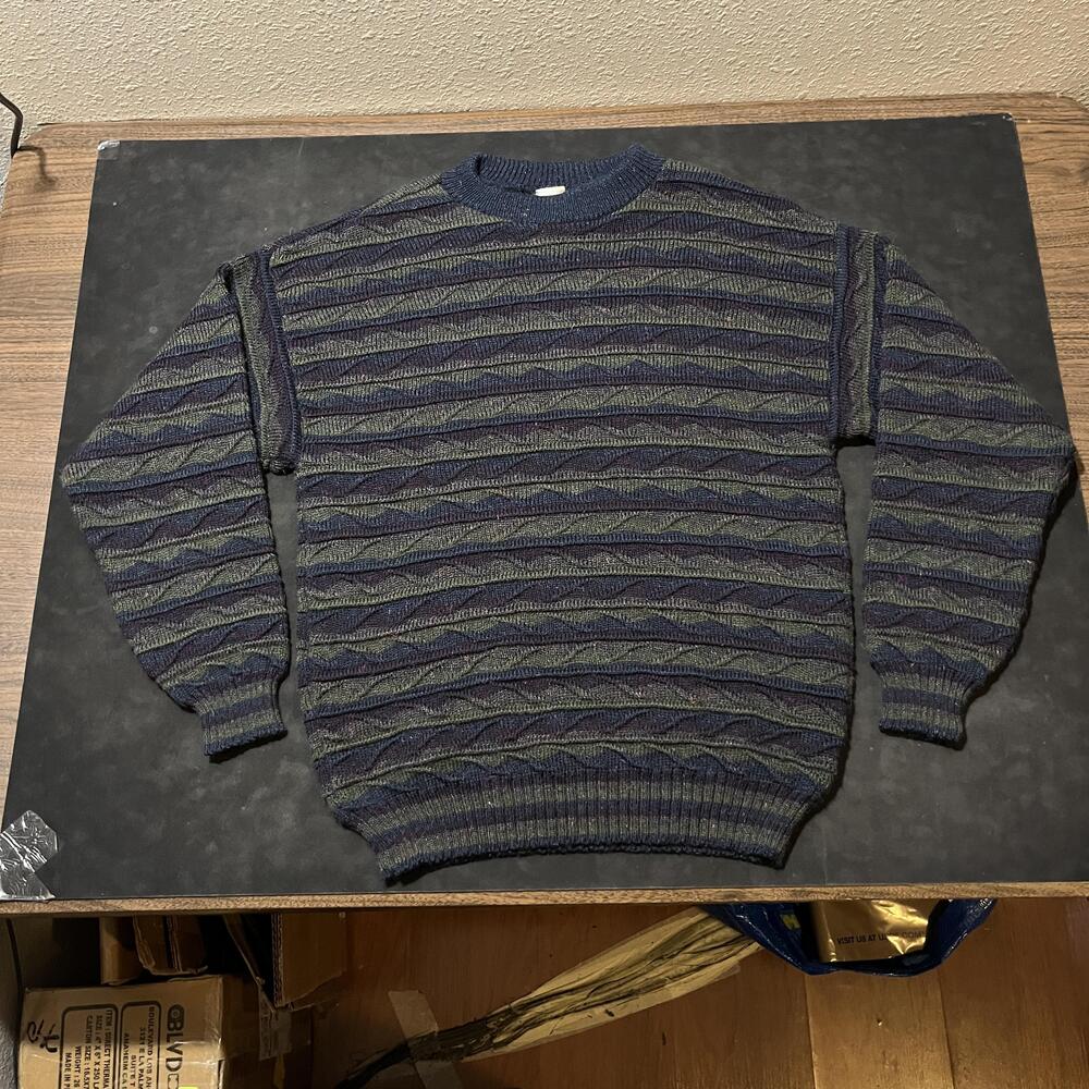 Vintage Open House Sweater 1980s Large Cosby hHeavy Knit Wool Coogi Made England